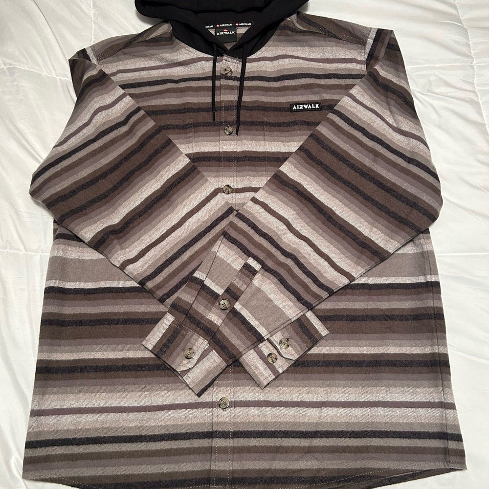 Airwalk Brown and Gray Hooded Flannel